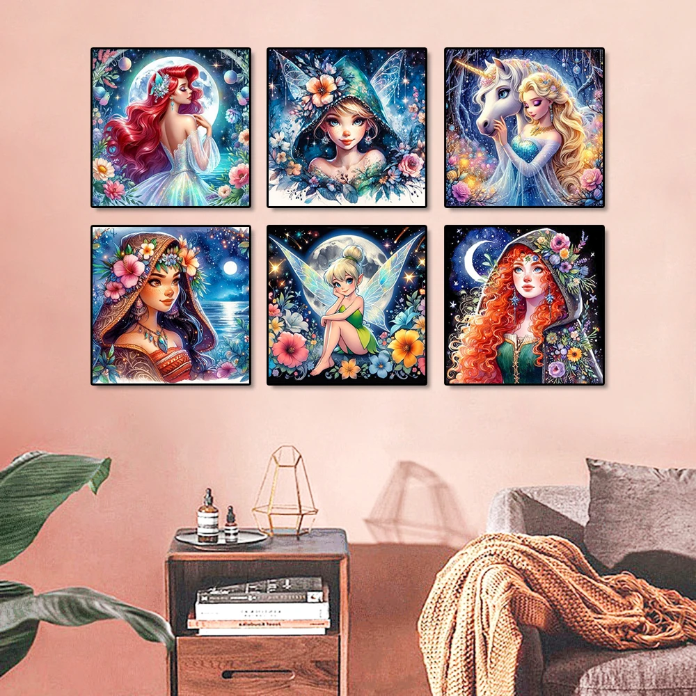 Disney Princess Diamond Art Painting 2024 New Product Full Diamond Mosaic Embroidery Tiana Pocahontas Wall Decoration Gift