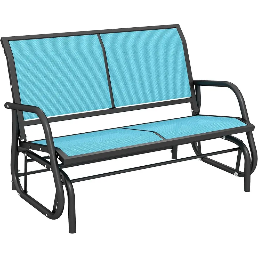 

2-Person Outdoor Glider Bench, Patio Swing Rocking Chair, Powder Coated Steel, Blue