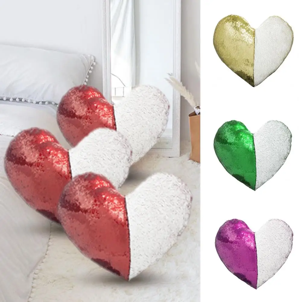 

Pillowcase Soft Heat Transfer Printing Home Decoration Double Color DIY Sequins Love Heart Shape Pillow Cushion Cover for Sofa