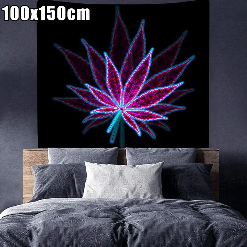 Cool Trippy Weed Tapestry Wall Hanging Marijuana Leaf Cannabis Art Tapestry Wall Hanging Poster Blanket College Dorm Home Decor