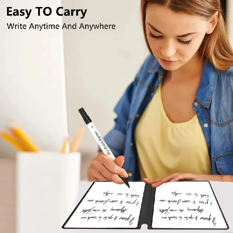 A5 Whiteboard Notebook Portable Dry Erase Board PU Cover Erasable Handheld White Board Reusable Drawing Notebook Easel Pad