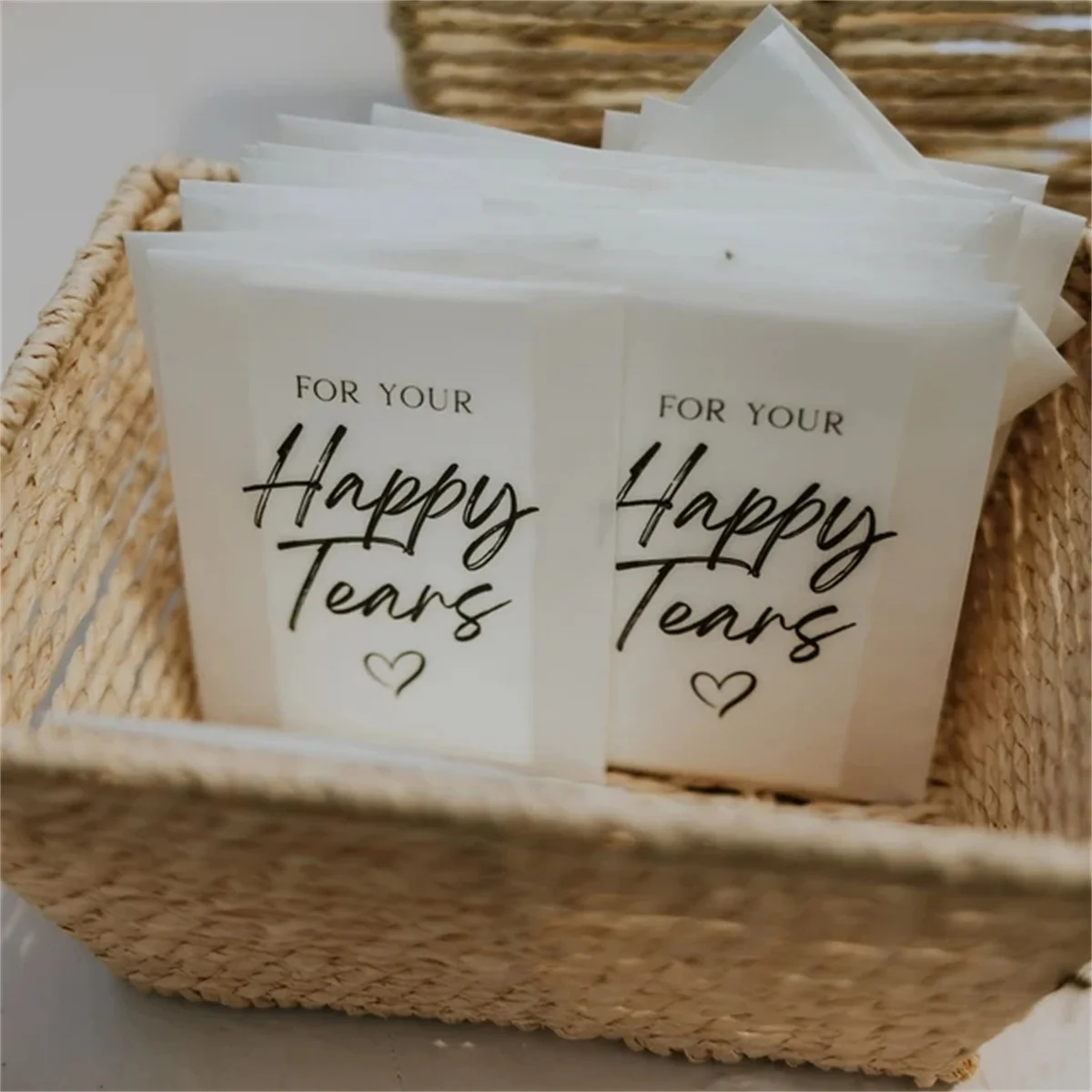 Happy Tears Wedding Tissues Packets 100% Biodegradable Glassine - Empty Wedding Tissue Bag Personalised Wedding Confetti Favours