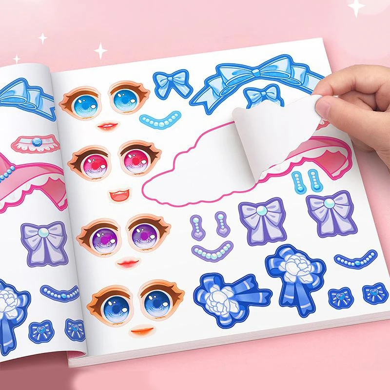 4pcs/set Toy Puzzle Stickers Reusable for Girls Cartoon Princess Make a Face Stickers Handicrafts Creative Kids Stickers