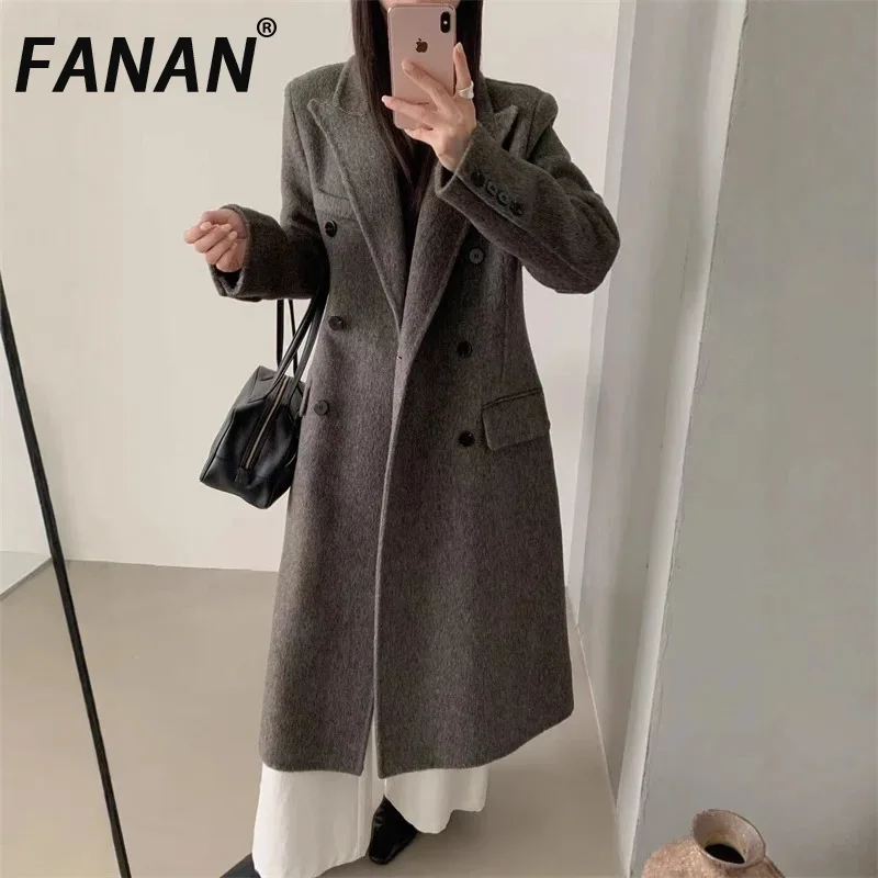 

FANAN Waist-Cinching Style Women's Double-faced Woolen Coat 2025 Chic Suit Collar Thickened Belt Warm Autumn Winter Overcoat