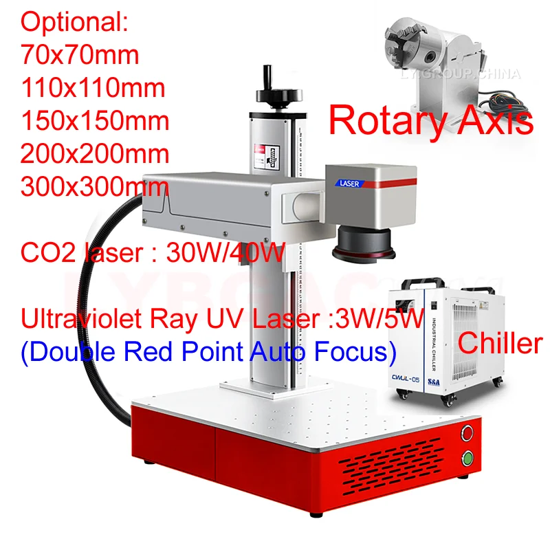 Auto Focus JPT 3W 5W Ultraviolet Ray UV laser Marking Machine Double Red Point 30W 40W CO2 Laser Cutting Machine with Rotary