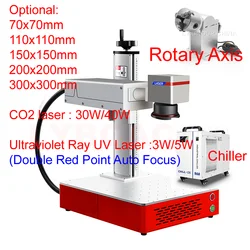 Auto Focus JPT 3W 5W Ultrafioletowa maszyna do znakowania laserowego UV Podwójna czerwona maszyna do cięcia laserem CO2 30W 40W z obrotowym ostrzem