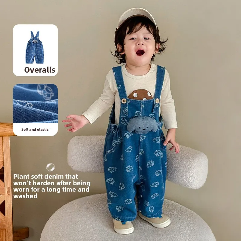

Baby Cartoon Jumpsuit 2025 New Autumn Boys' Doll Overalls, Women's Baby Full Page Printed Pants
