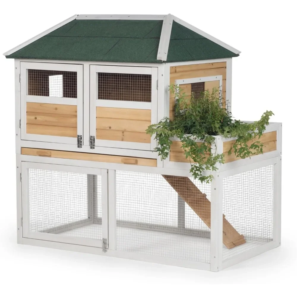 

Chicken Coop with Herb Planter, Natural/White