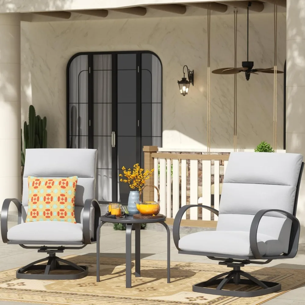 Patio Bistro Set, 3 Piece Outdoor Swivel Rocking Chairs, Conversation Furniture with 2 Highback Rockers, 1 Metal Table