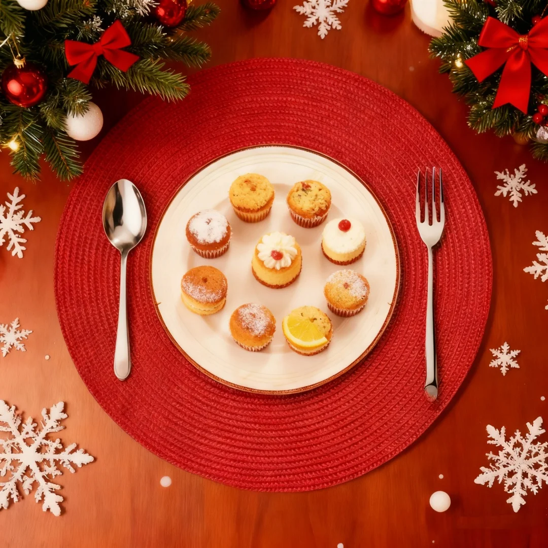 1/4/6PCS Round 38cm Red Braided Placemats Gift Table Place Mats for Dining Tables Place Mat Christmas Round Table Mats Decor