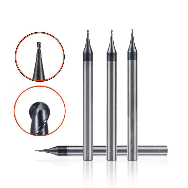 Imagem -03 - Carboneto de Tungstênio Micro Ball End Mill Haste Fresa Flauta Hrc60 Flat mm 0.3 mm 0.20.9 mm Mirco Cnc Gravura Bit