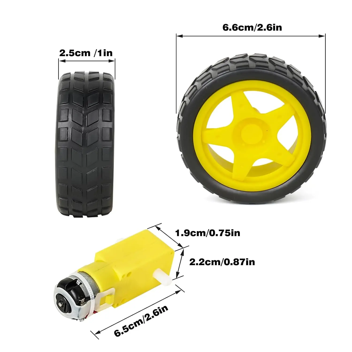 4pcs Geared Motor DC3V-12V DC for Four-Wheel Drive Toy Car/Robotic Body/Aircraft Toys+4pcs Plastic Tire Wheels