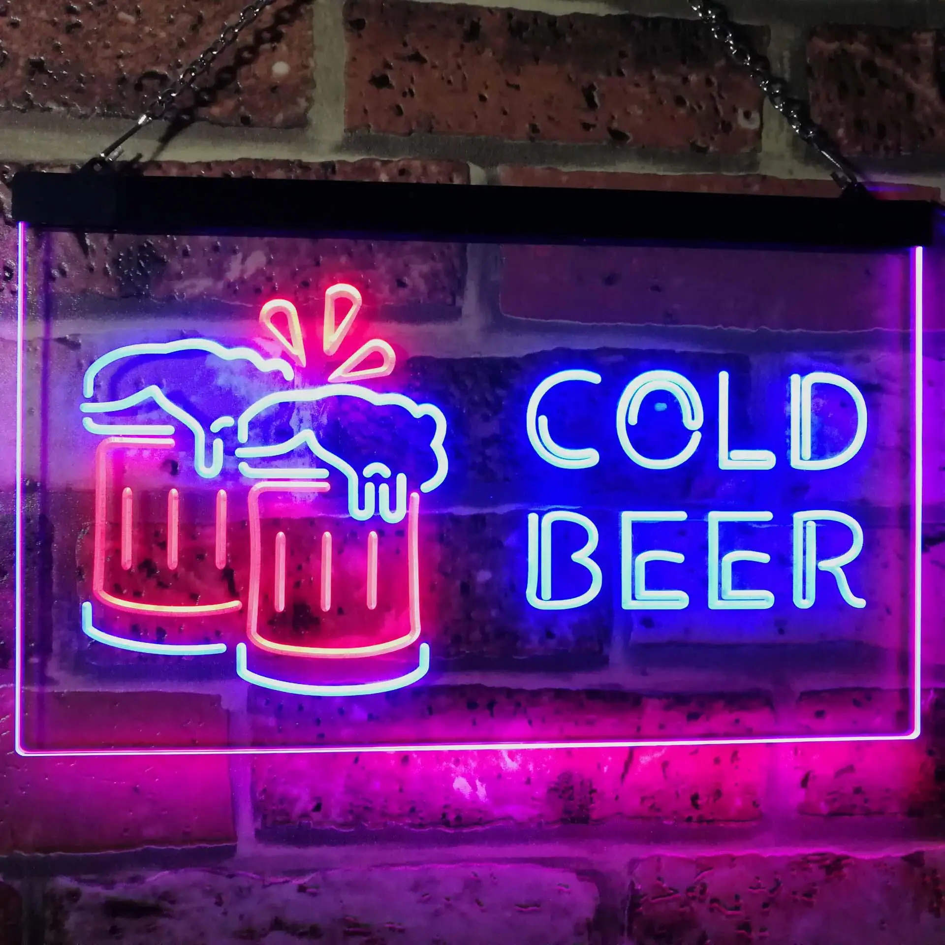 Cold Beer. Cheers Mugs Dual Color Led Neon Sign st6-i2069