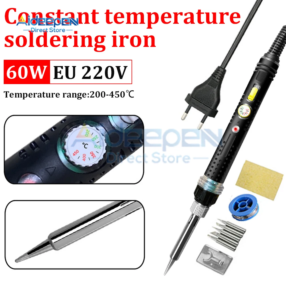 9 in 1 Soldering Iron 60W Adjustable Temperature Electric Solder Iron Rework Station Mini Handle Heat Pencil Welding Repair Tool