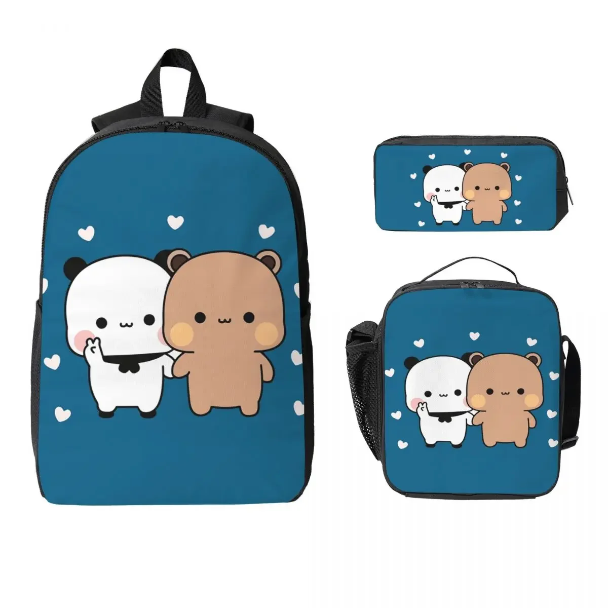 Peach And Goma Bubu Dudu Balloon Backpack Boys Girls BookBag School Bag Laptop Shoulder Bags 3ps Insulated Lunch Bag Pencil Case