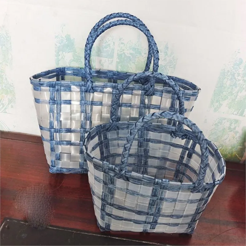 PVC Bath Basket Women Storage Handbag Bath Bag Transparent Beach Picnic Countryside Woven Bag Handmade Woven Handbag BasketZI481