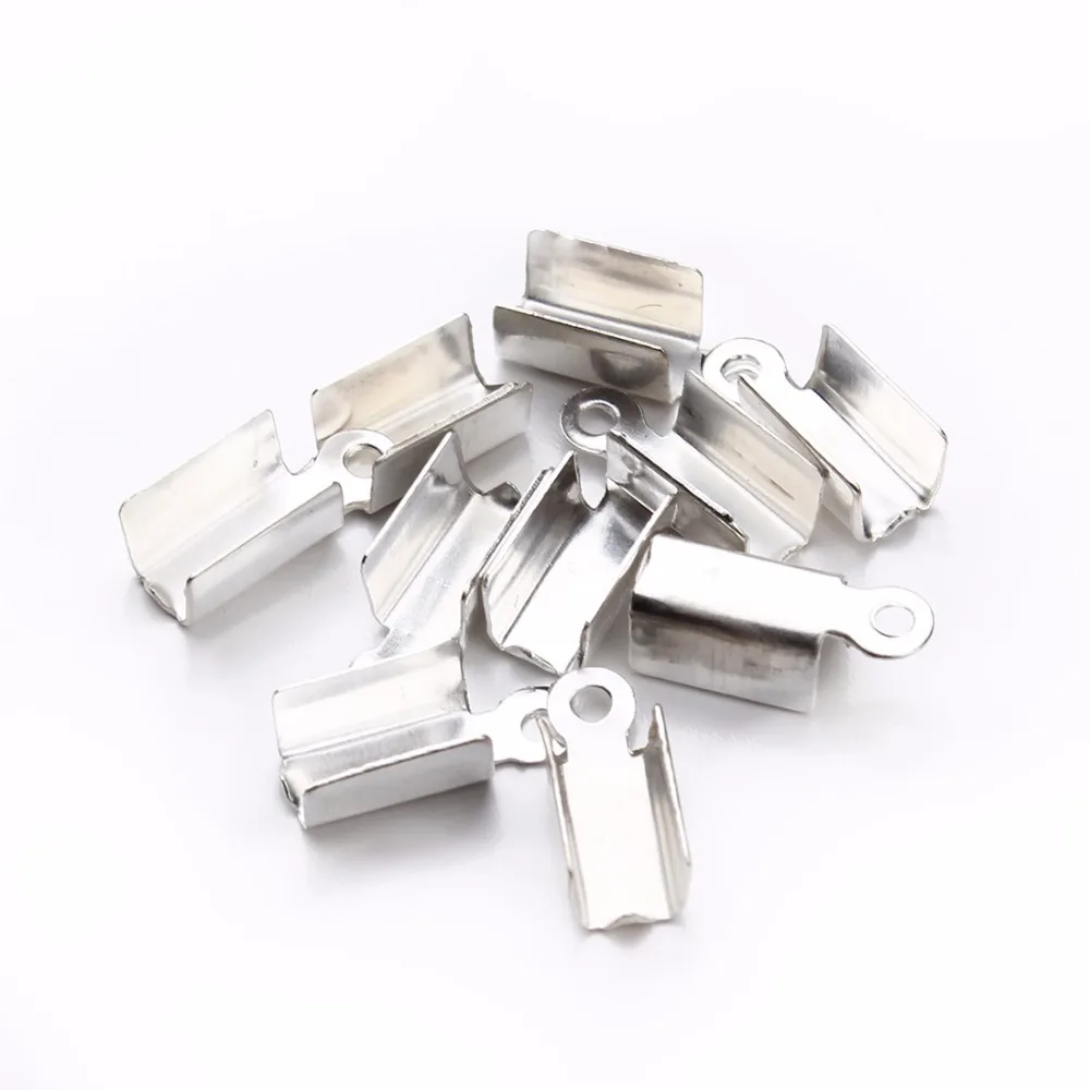 100Pcs Leather End Clasps Caps Silver/Gold Plated Fold Over Crimp Cord Ends Connector Fastener For Jewelry Making Accessories