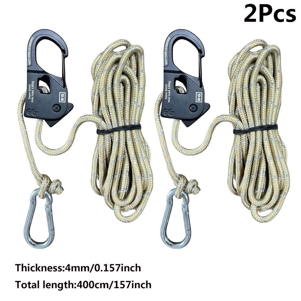 2er-Set 4m Campingzelt-Seilspanner Windseil-Reflektierender Spanner Befestigungsschnur mit Ratsche und Schnalle für Markisen – Detail 6