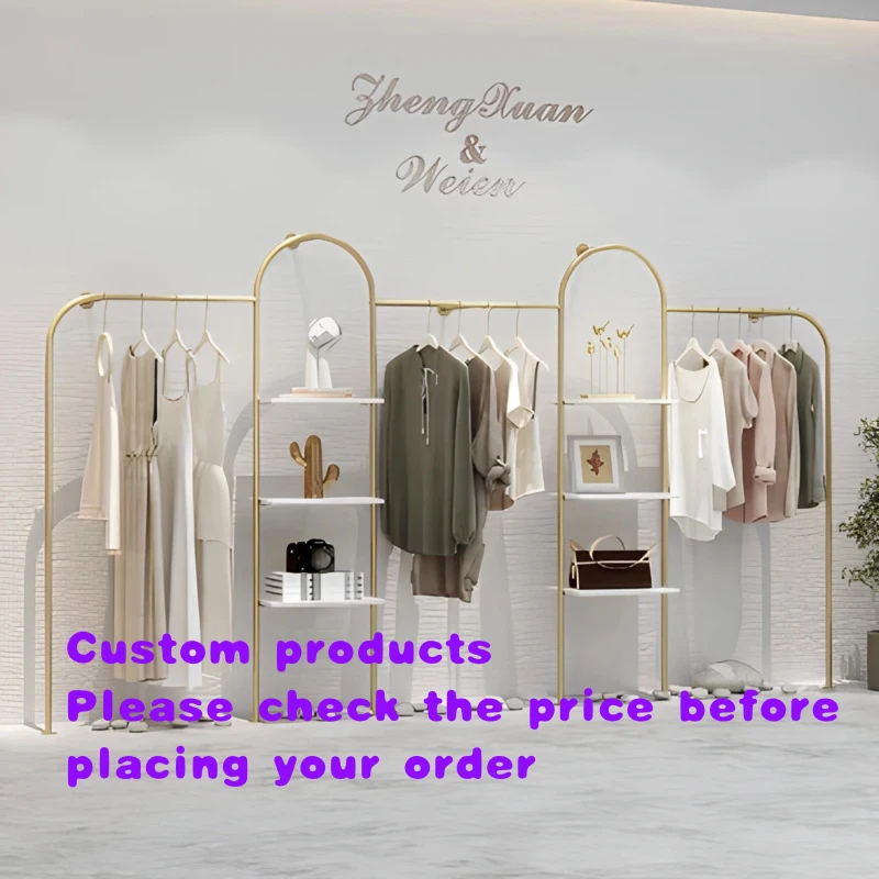 

custom.Women's Clothing Wall-Mounted Display Rack with White Color Shelf Decoration