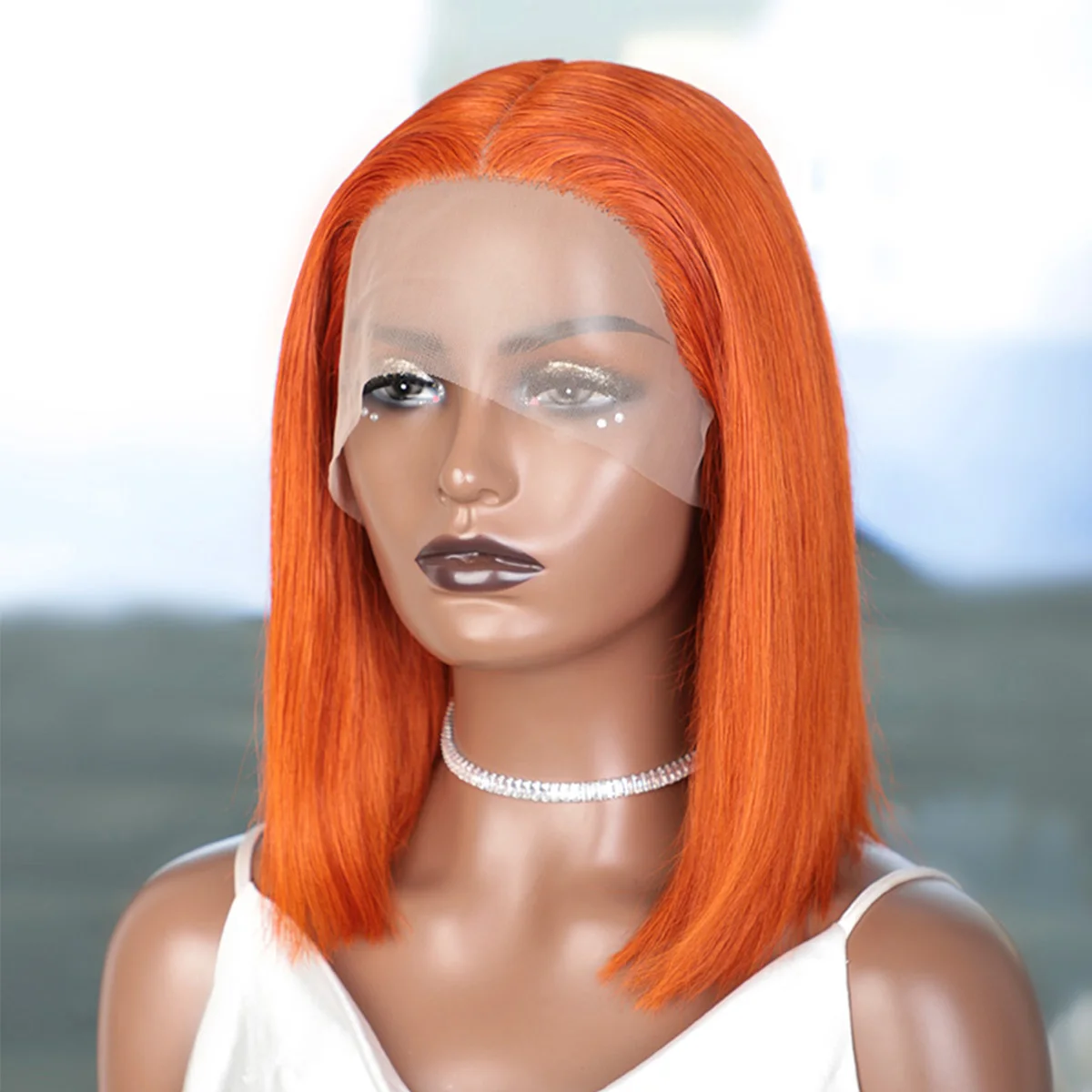 

Soft Short Bob 180Density Straight Ginger Orange Lace Front Wig For Black Women With Baby Hair Glueless Synthetic Preplucked