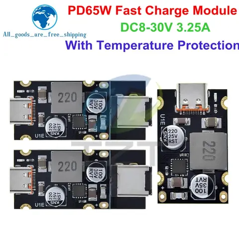 1/5 Uds QC4.0 QC3.0 Tipo C USB PD65W Adaptador De Carga Rápida DC8-32V 3.25A 65W Módulo Reductor Para Huawei SCP/FCP Apple PD