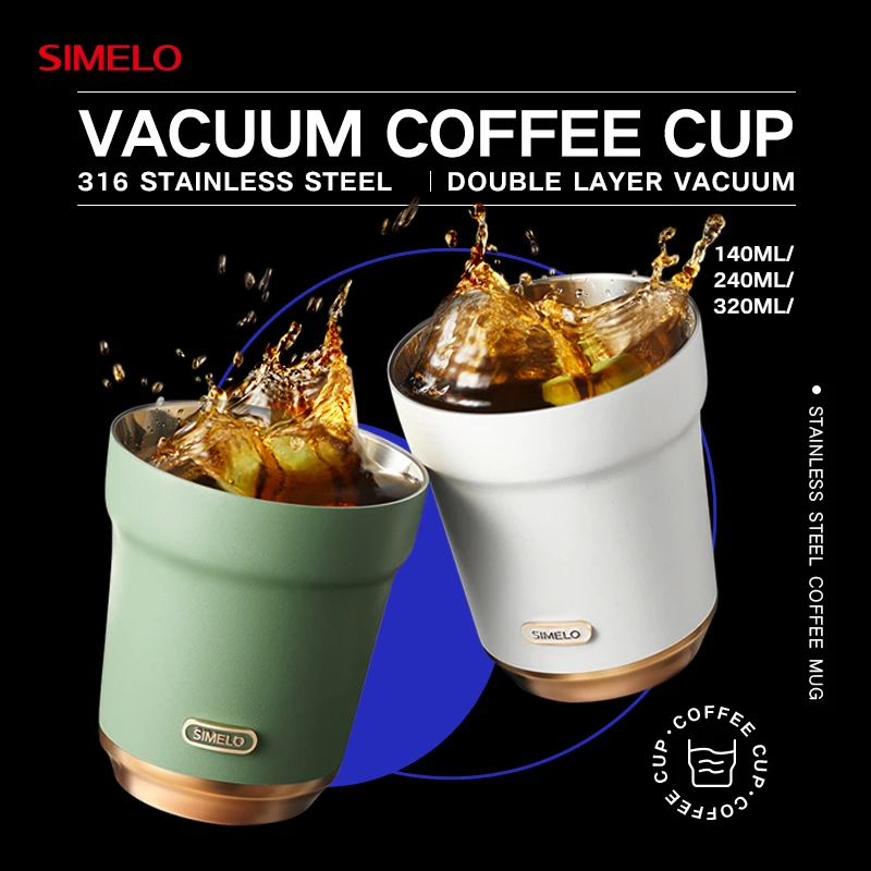 SIMELO Coffee Cup 316L Stainless Steel vacuum Latte espresso Aesthetic Coffee Mug reusable barista portable