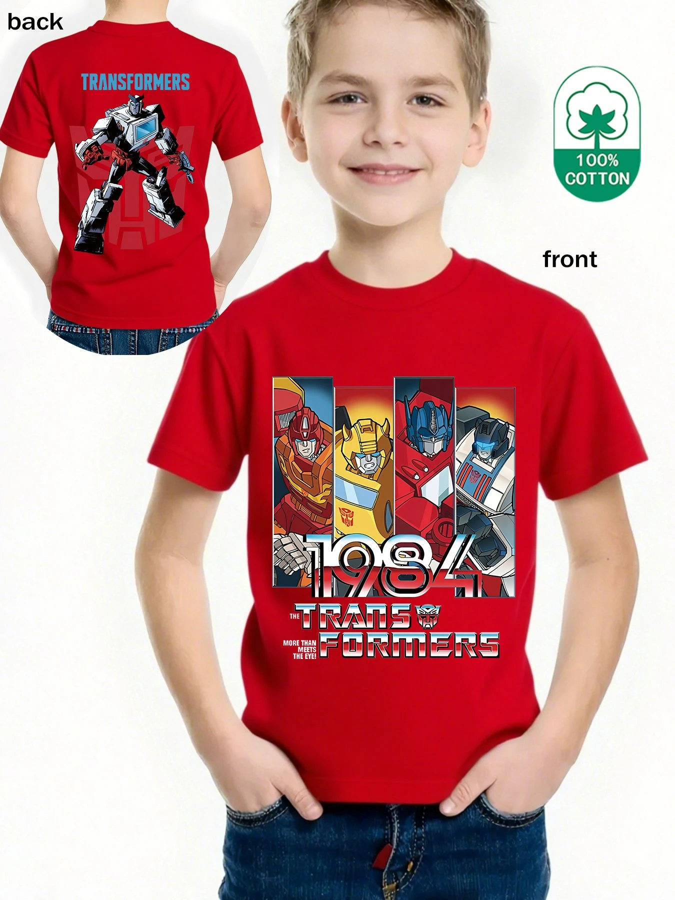 تي شيرت أوبتيموس برايم آند بامبليبي الكلاسيكي بنمط الرسوم المتحركة، طباعة نابضة بالحياة، تي شيرت للأولاد مريح ناعم وأكمام قصيرة #3