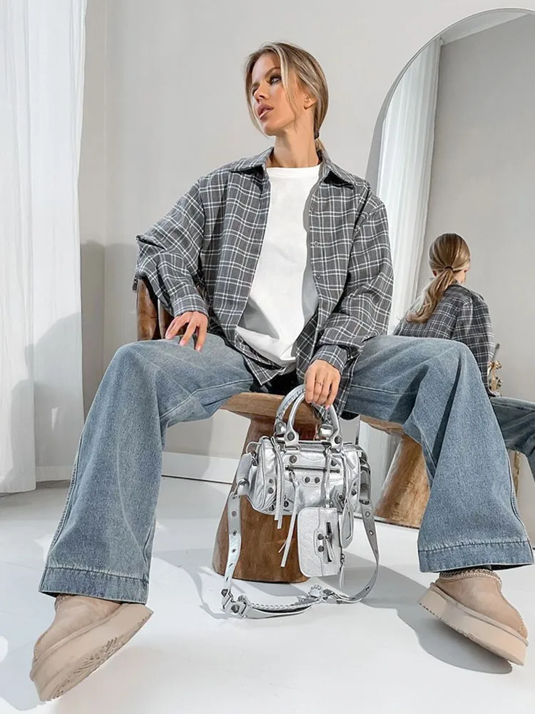 Neues Herbst-beiläufiges loses kariertes Damenhemd, Damenbluse, Vintage-Kleidung, elegante Damenhemden, kariertes Damenhemd, Hemden weiblich