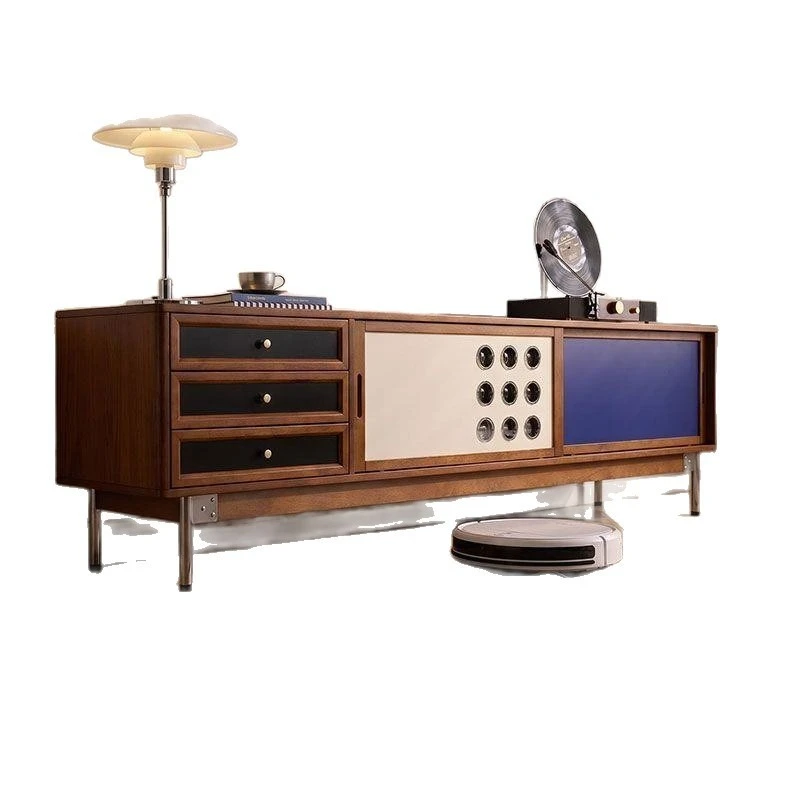 Medieval solid wood TV cabinet household small apartment Bauhaus living room locker Memphis color matching retro cabinet