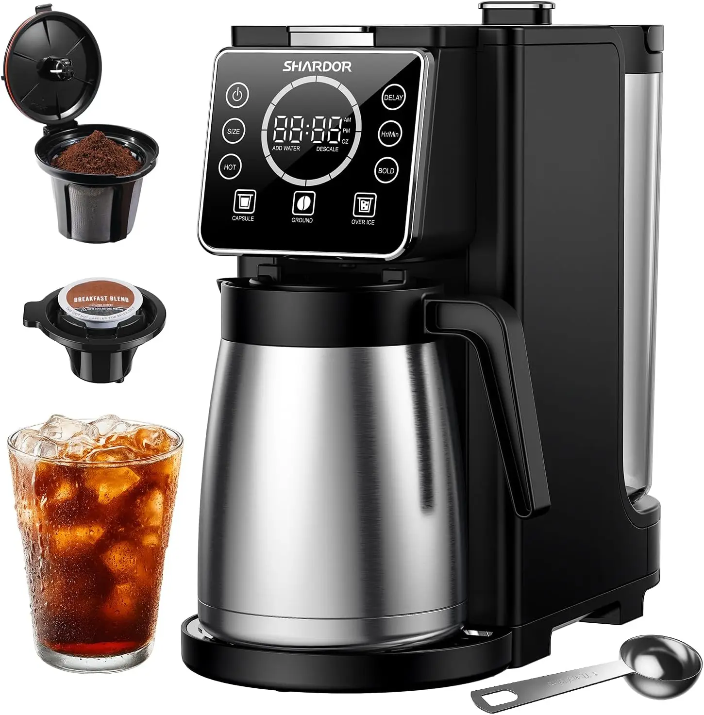 Single Serve & Carafe Coffee Maker, Hot & Iced Coffee Machine for K Cup Pods & Grounds, 6-32oz Brew Sizes, 95oz Removable Water