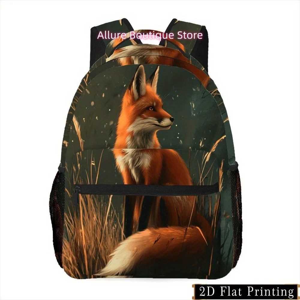 1pc Fox Pattern Printed Backpack with Zipper Design, Hand Washable Multi-Purpose Commuter Fitness Bag for Camping and Shopping S