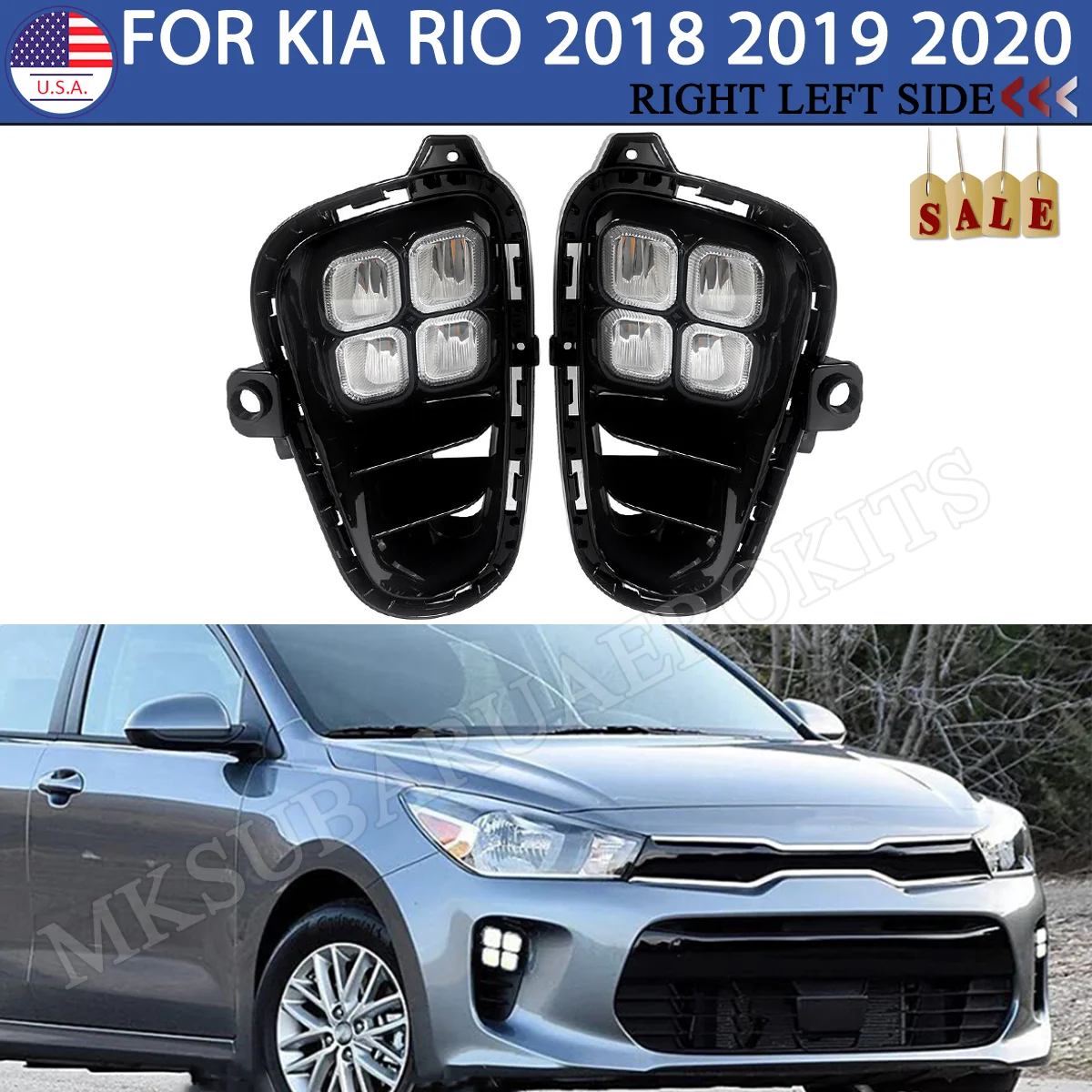 

LED DRL Daytime Running Front Fog Lamps w/ Turn Light For KIA Rio 2018 2019 2020