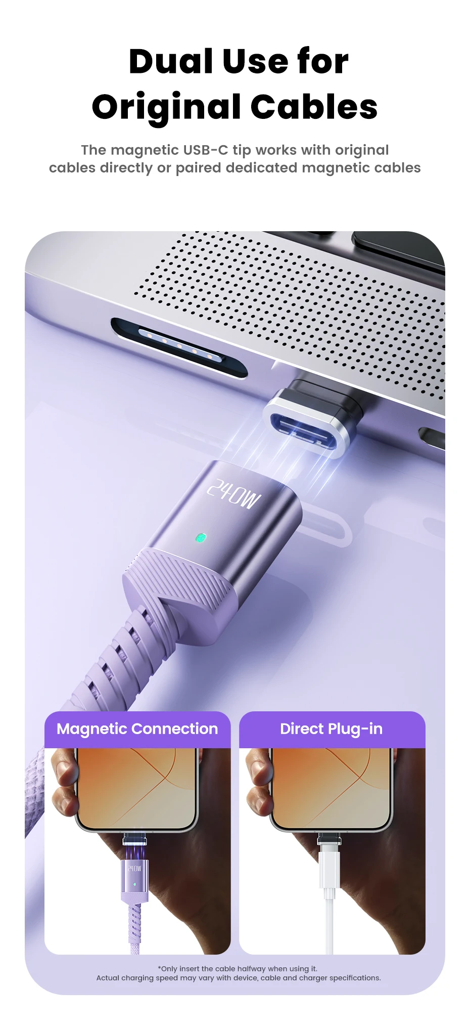 Toocki 240W USB-C Magnetisches Ladekabel PD Schnellladung Typ-C zu Typ-C Kabel für iPhone 17 MacBook Huawei Samsung S26 S25 – Detail 5