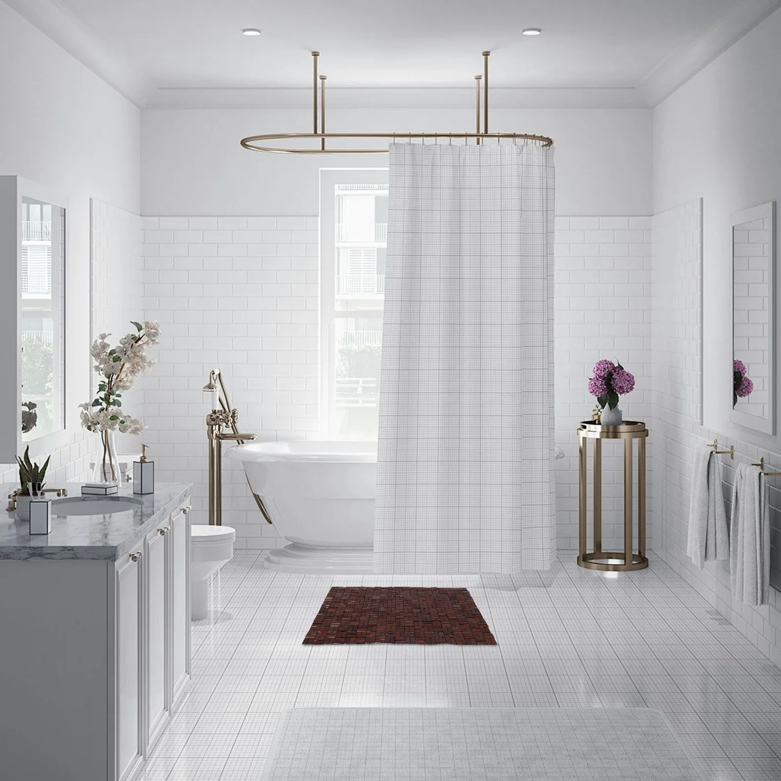 

Bamboo Shower and Bath Mat Non Slip Foldable for Bathroom Kitchen Balcony Bedroom Toilet Floor Mats Sustainable Wood