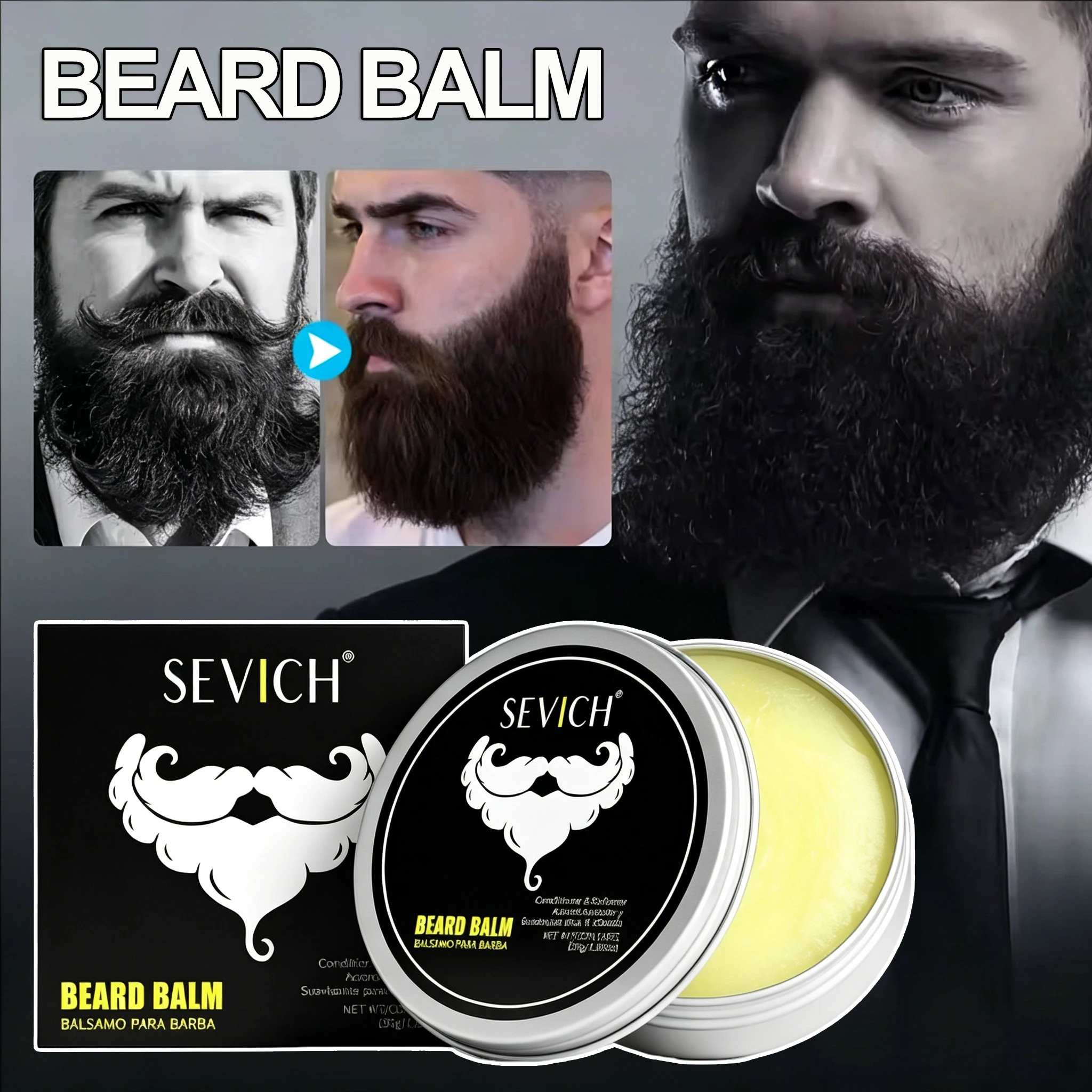 Man Beard Balm Wax Natural Styling Beard Wax Moisturizing Reduce Frizz Smooth Soften Beard Cream Mustache Styling Accessories