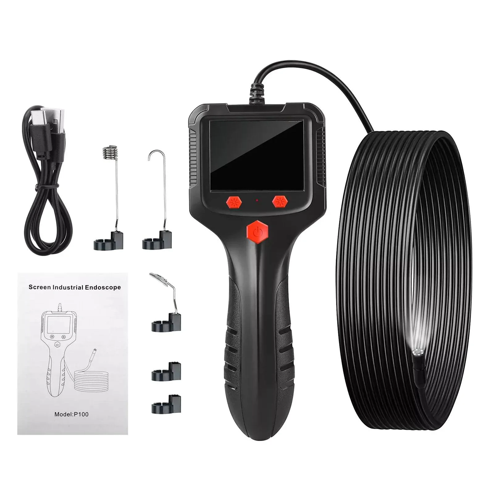 Handheld Industrial Endoscope Camera with 2.4 Inch IPS Screen IP67 HD Inspection Borescope 6 Adjustble LED for Auto Repair
