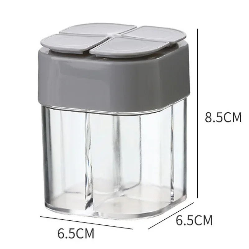 4 in 1 Camping Seasoning Jar with Lid Transparent Spice Dispenser 4 Compartment Outdoor Cooking Barbecue Salt and Pepper Shaker