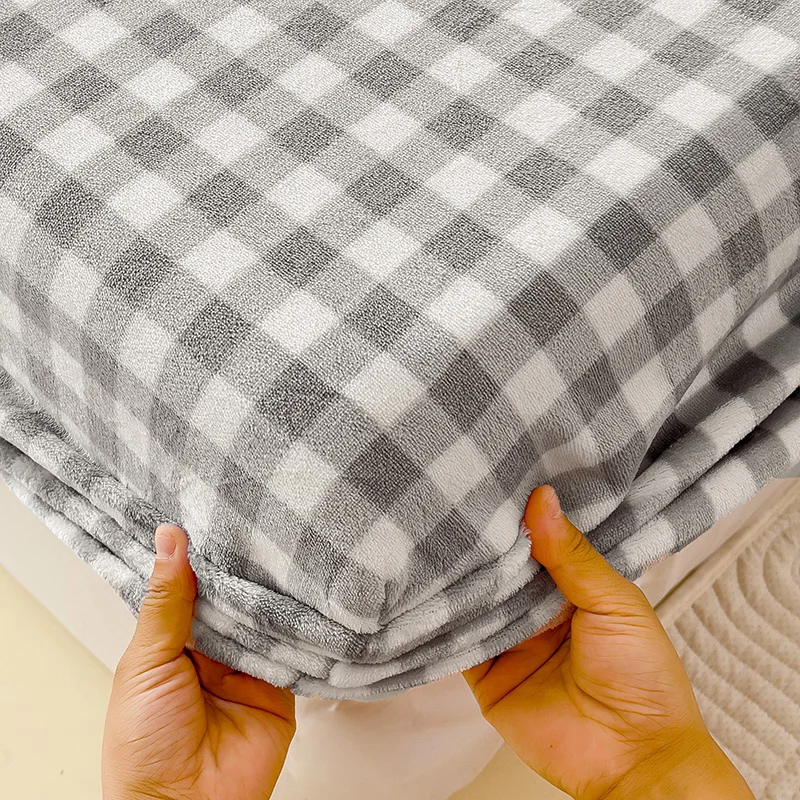 Thick Bed Sheet on Elastic Plaids Warm Drap Housse 160x200 Single/Queen/King Flannel Fleece Sabanas 150x200 Fitted Bed Sheets