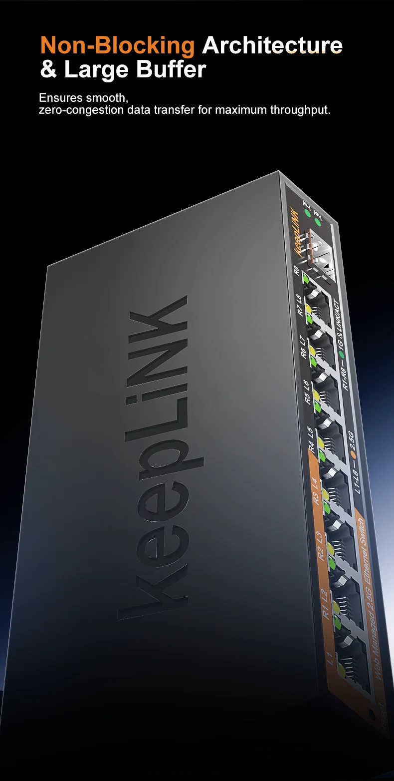 KeepLiNK 9-Port Multi-Gigabit Web-Managed Netzwerk-Switch mit 8 x 2,5GbE und 1 x 10Gb SFP+ Uplink – Detail 6