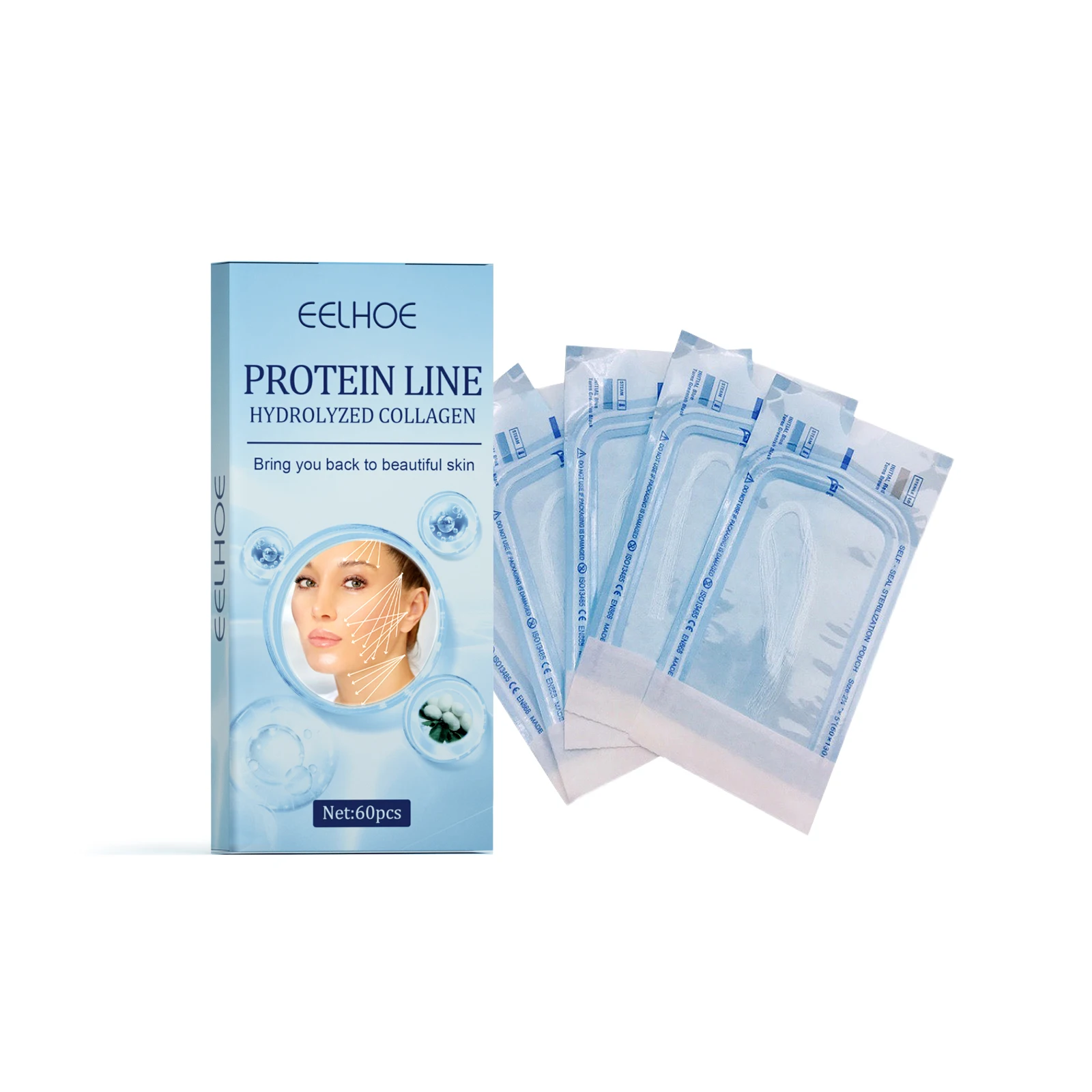 60PCS Protein Line Fade Wrinkle Removal Firming Facial Filler No Needle Absorbable Smoothing Hydrolyzed Collagen Thread Serum