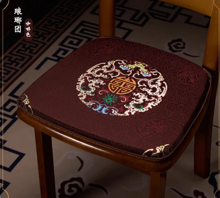 Custom Chinese Silk Brocade U Shaped Seat Cushions with Ties Replaceable Non-slip Dining Office Chair Pads