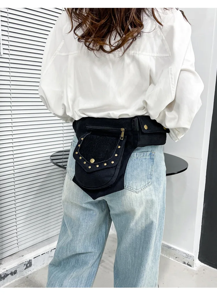 Женская поясная сумка в стиле средневековый панк в стиле стимпанк из искусственной кожи в мотоциклетном стиле, поясная сумка в стиле ретро для спорта на открытом воздухе, регулируемая поясная сумка