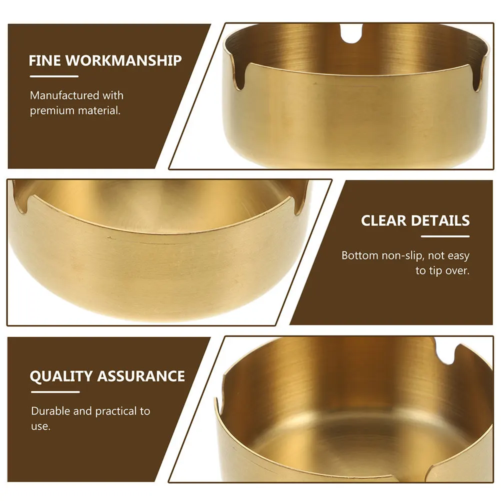 

3pcs Stainless Steel Ashtray Golden Small Household Container Indoor Desktop Cigarette Butt Holder Practical Smoke Storage