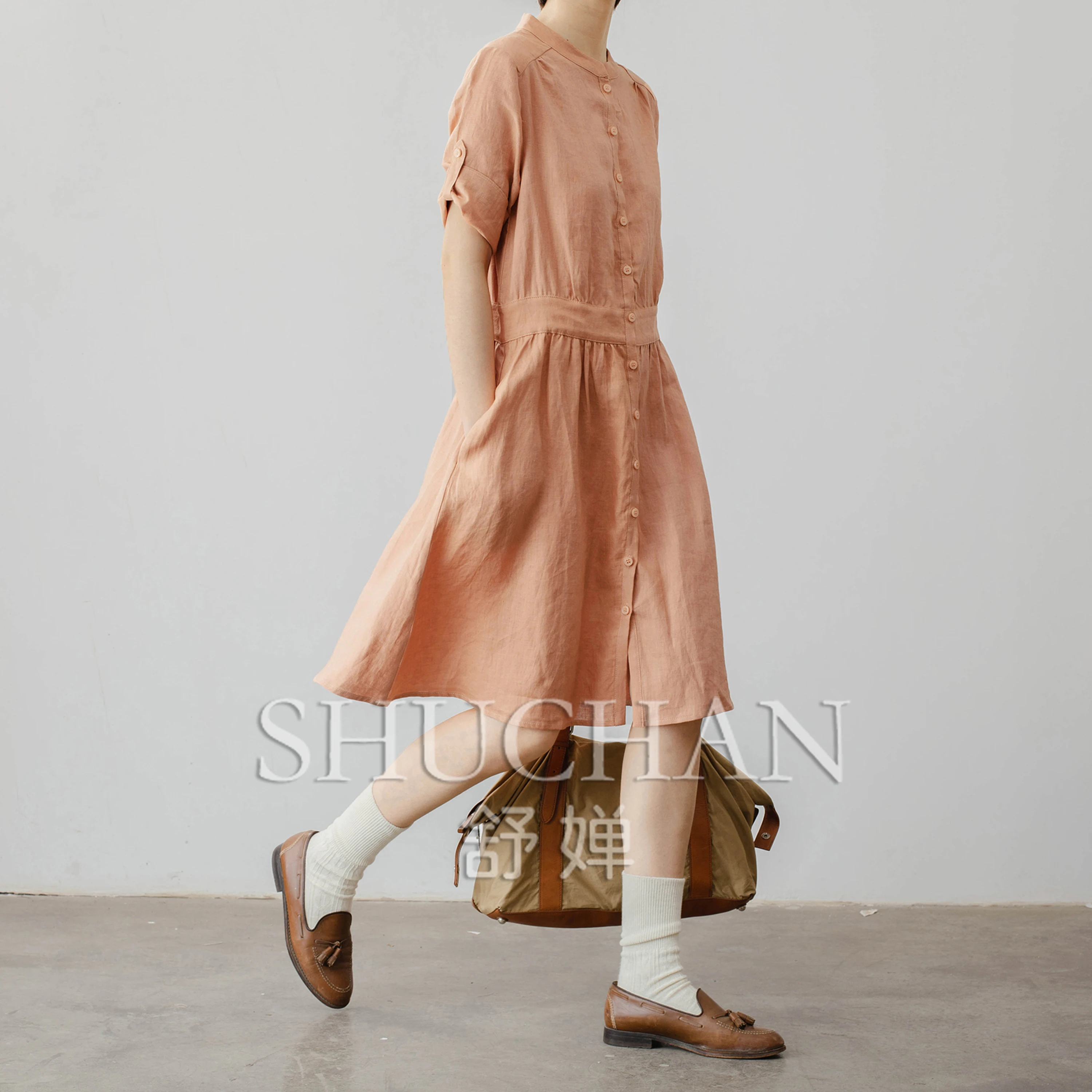 

France summer new 2024 design women dress 100% flax vestido feminino Knee-Length summer dress women