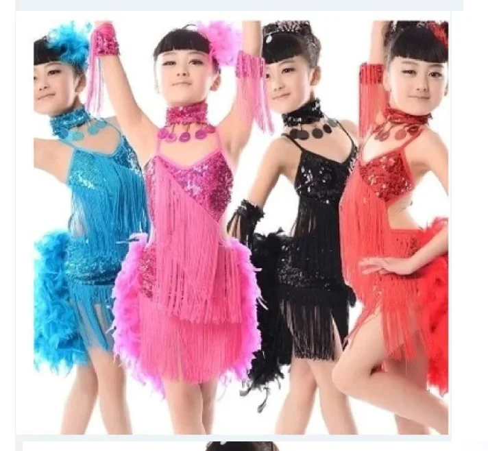1 set/lotto Bambini Paillette nappa latino Prestazione Della Fase del vestito Da Ballo Sala Da Ballo del Costume di Ballo Latino Vestito Da Ballo
