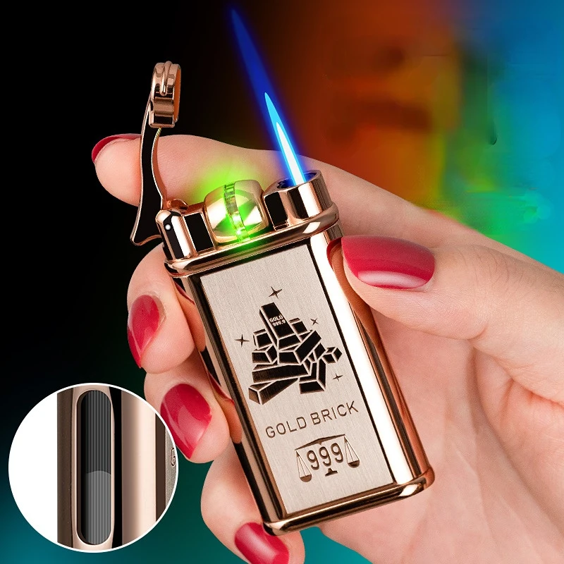 Inductive Band Light Battery Ignition Butane Gas Lighter Metal Windproof  Visible Gas Bin Creative Cigar Smoking Accessories