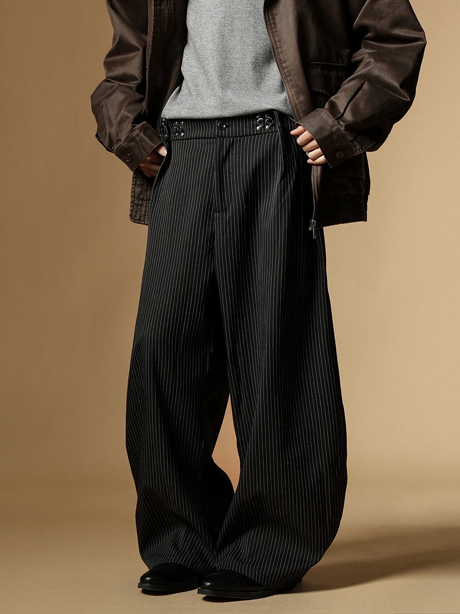 

Брюки Boyue в американскую полоску со сложенным ножом West, утягивающие повседневные широкие брюки Haome для мужчин, молодежная мода