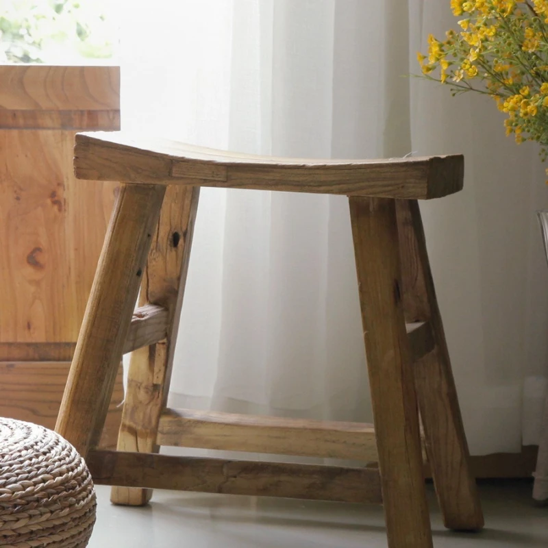 

Natural weathering log square stool vintage casual saddle concave solid wood shoe change