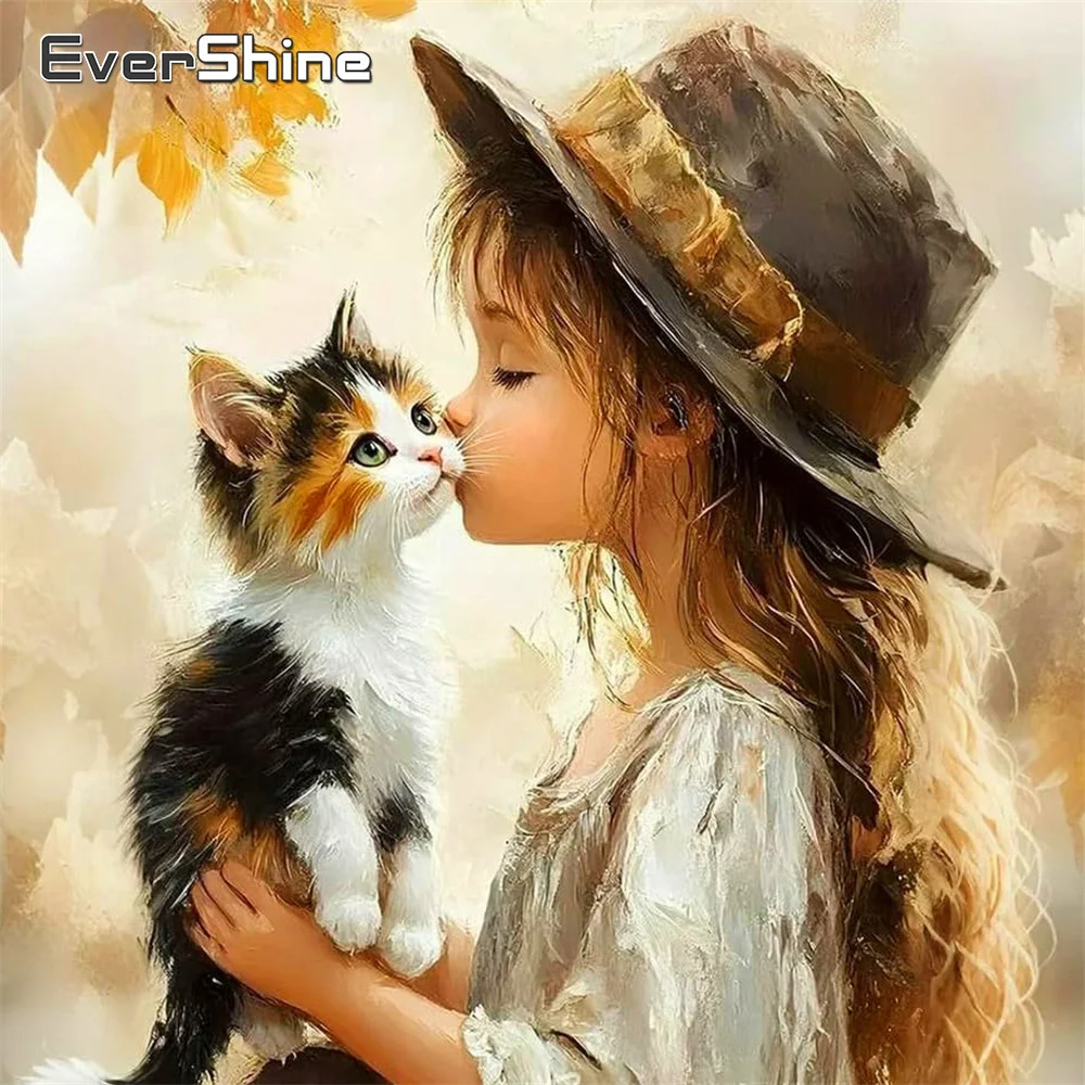 Evershine Diamant Malerei Mädchen Voller Quadrat Bohrer Stickerei Porträt Kreuz Stich Kit Mosaik Katze Neue Ankunft Kind Geschenk