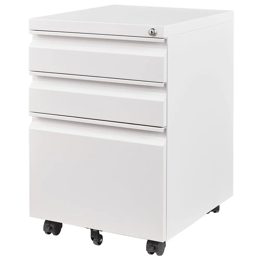 3 Drawer Mobile File Cabinet with Lock Under Desk Metal Filing Cabinets for Home Office Organizer Letters/Legal/A4(Fully